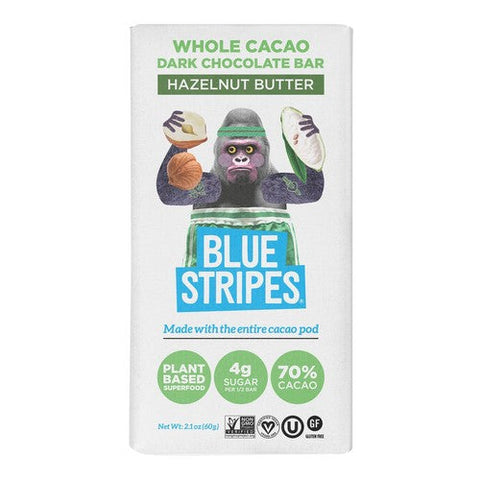 Blue Stripes, Hazelnut Butter Whole Cacao Chocolate Bar, 2.1 Oz (Case Of 12)