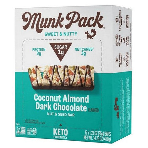 Munk Pack, Coconut Almond Dark Chocolate Keto Nut And Seed Bar, 1.23 Oz(Case Of 12)