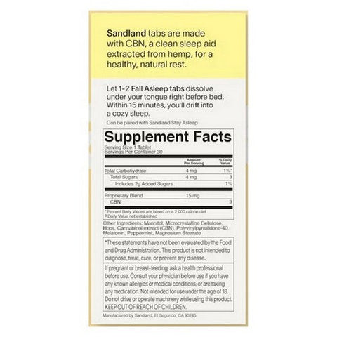 Sandland, Fall Asleep Herbal Supplement with Melatonin, 30 Tablets