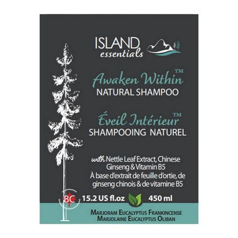 Island Essentials, Natural Shampoo Awaken Within Marjoram Eucalyptus Frankincense, 450 Ml