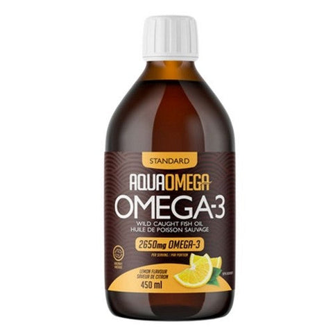 AquaOmega, Omega-3 Wild Caught Fish Oil Standard 3:1 Daily Maintenance Lemon, 450 Ml