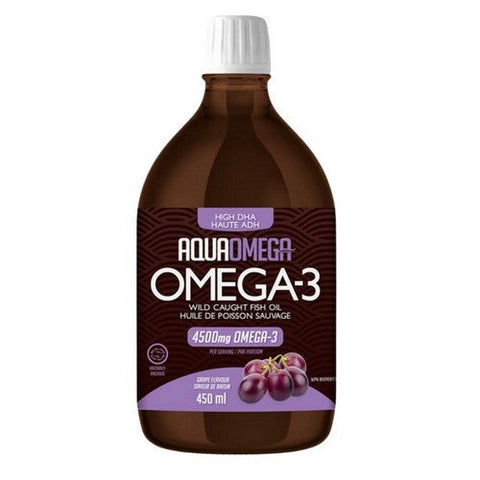 AquaOmega, Omega-3 Wild Caught Fish Oil High DHA Grape, 4500 Mg, 450 Ml