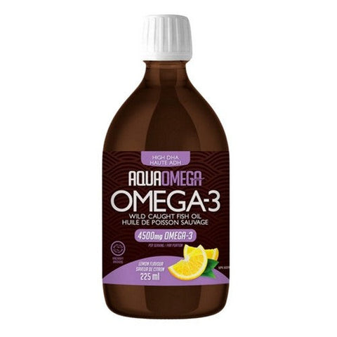 AquaOmega, Omega-3 Wild Caught Fish Oil High DHA Lemon, 4500 Mg, 225 Ml