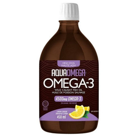 AquaOmega, Omega-3 Wild Caught Fish Oil High DHA Lemon, 4500 Mg, 450 Ml