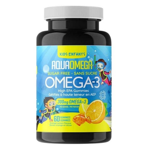AquaOmega, Kids Omega-3 High EPA Gummies Orange Sugar Free, 260 Mg, 60 Count