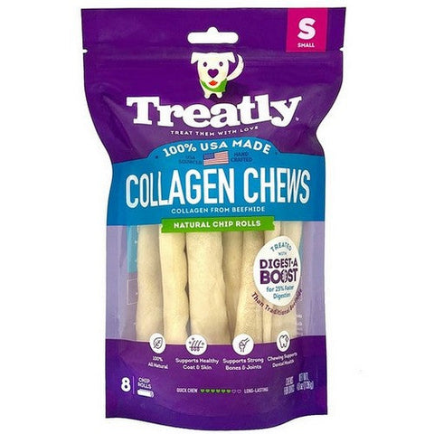 Treatly, Treatly Collagen Chew Rolls Dog Treats, Natural,  Small, 8 Pack