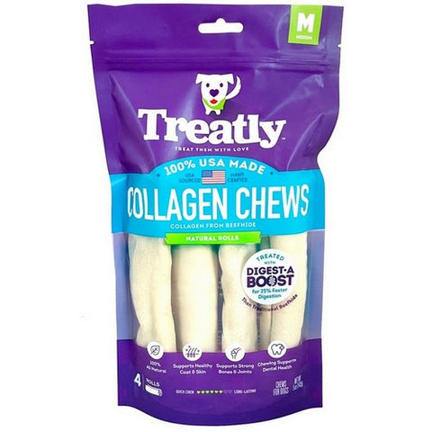 Treatly, Treatly Collagen Chew Rolls Dog Treats Natural, Natural,  Medium, 4 Pack