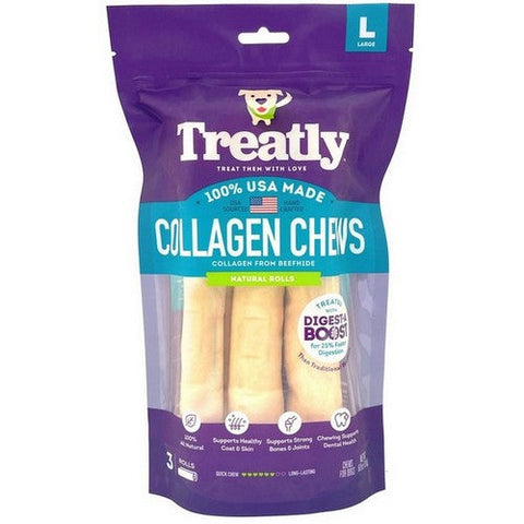 Treatly, Treatly Collagen Chew Rolls Dog Treats, Natural,  Large, 3 Pack