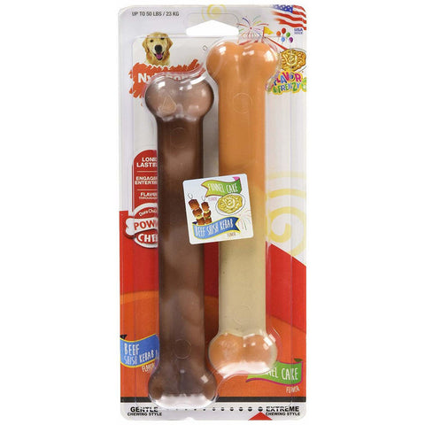 Nylabone, Nylabone Power Chew Flavor Frenzy Durable Dog Chew Toys Twin Pack, Funnel Cake & Shish Kabob,  Large Giant - Up To 50 Lbs. (2 Count)