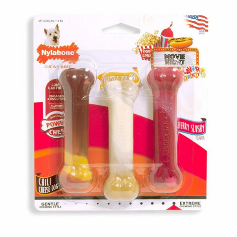 Nylabone, Nylabone Flavor Frenzy Power Chew Triple Pack, Chili Cheese Dog, & Popcorn & Cherry,  SM/Regular - Up To 25 Ibs. (3 Count)