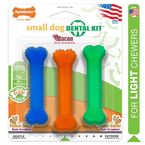 Nylabone, Nylabone FlexiChew Dog Dental Pack, 1 Each, Extra Small / Petite, Up To 15 Lbs, Peanut Butter And Bacon
