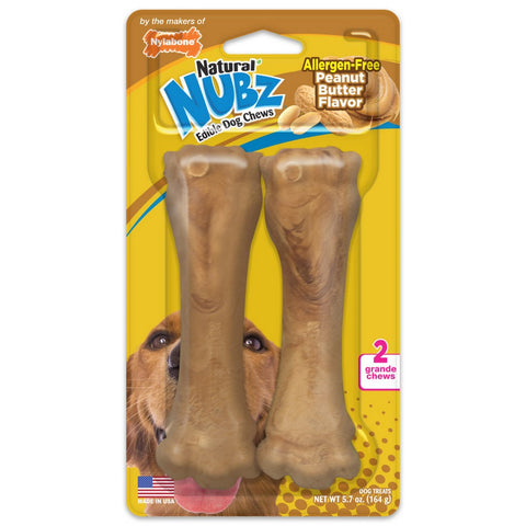 Nylabone, Nylabone Natural Nubz Dog Treats, Allergen-Free Peanut Butter, Peanut Butter,  Jumbo - Up To 50 Lbs. (2 Count)