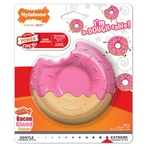 Nylabone, Nylabone Power Chew Donut Dog Toy, Bacon Glazed, Pink,  Medium/Wolf - Up To 35 Lbs. (1 Count)