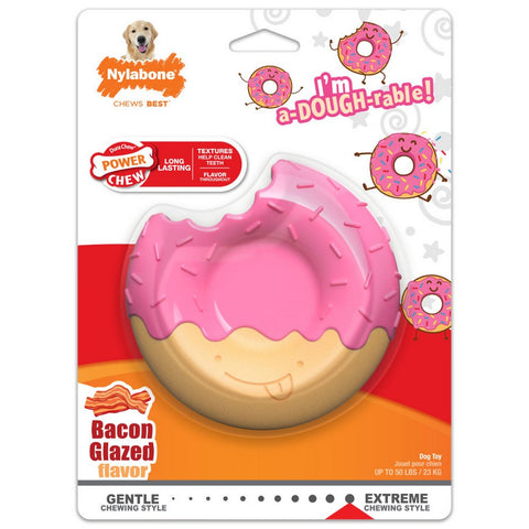 Nylabone, Nylabone Power Chew Donut Dog Toy, Bacon Glazed, Pink,  Large/Giant - Up To 50 Lbs. (1 Count)