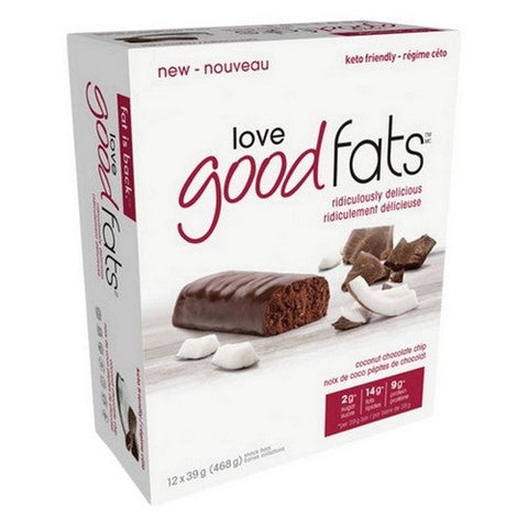 Love Good Fats, Coconut and Chocolate Chip Protein Snack Bar, 39 Grams X 12 Count