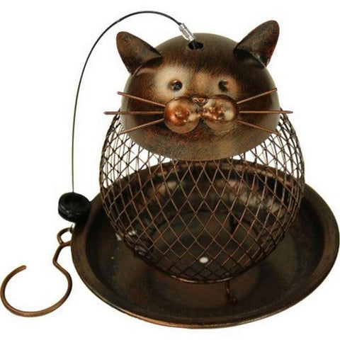 Heath, Cat Perching Metal Bird Feeder, 2 CAKE CAP,Brown