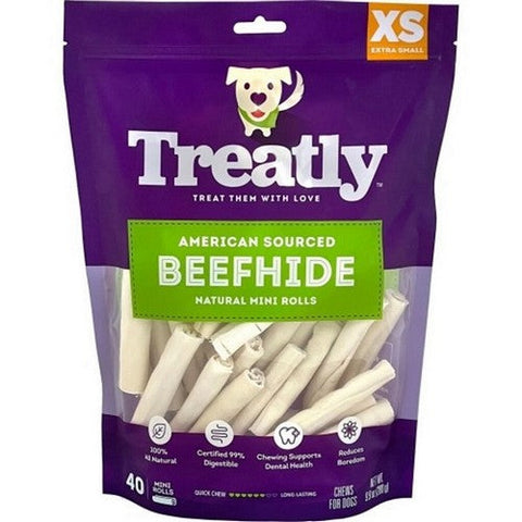 Treatly, Treatly American Beefhide Mini Rolls, 3 IN-40 Pack,Natural