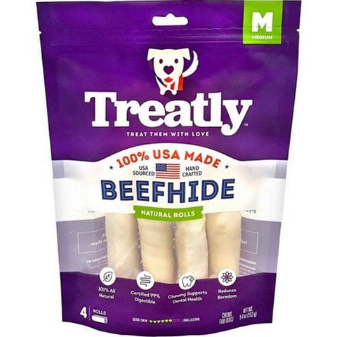 Treatly, Treatly 100% Usa Beefhide Rolls, 6 IN-4 Pack,Natural