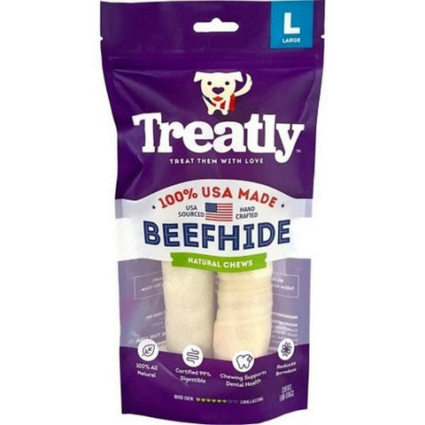 Treatly, Treatly 100% Usa Beefhide Rolls, 8 IN-2 Pack,Natural