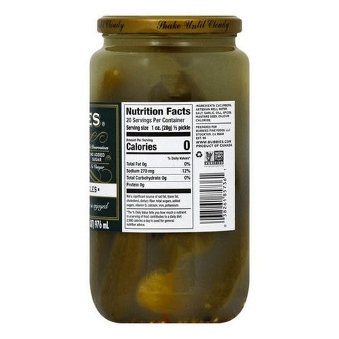 Bubbies, Kosher Dill Pickles, 33 Oz (Case Of 6)