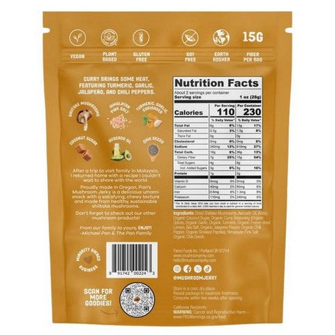 Curry Mushroom Jerky 2.2 Oz (Case Of 6) by Pan's Mushroom Jerky