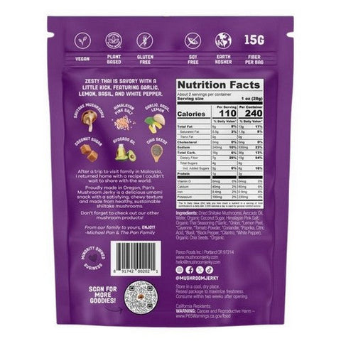 Mushroom Jerky Zesty Thai 2.2 Oz (Case Of 6) by Pan's Mushroom Jerky