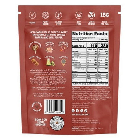 Mushroom Jerky Applewood BBQ 2.2 Oz (Case Of 6) by Pan's Mushroom Jerky