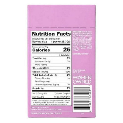Plant Based Electrolyte Drink Mix 0.29 Oz X 8 Count by Cure Hydration