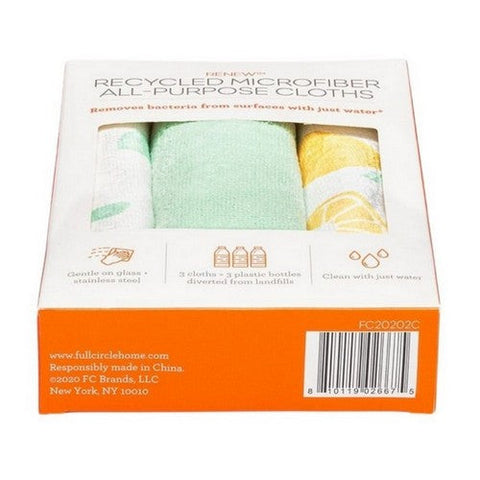 Renew Recycled Microfiber All-Purpose Cloths Citrus Print 3 Count (Case Of 6) by Full Circle Home