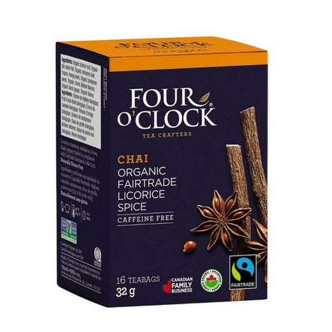 Four O'Clock Tea, Organic Fairtrade Licorice Spice, 16 Bags (Case Of 6)