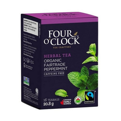 Four O'Clock Tea, Organic Fairtrade Peppermint, 16 Bags (Case Of 6)
