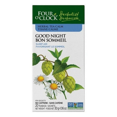Four O'Clock Tea, Organic Herbalist Calm Good Night Herbal Tea, 20 Bags (Case Of 6)
