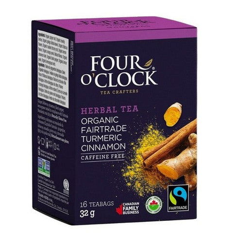 Four O'Clock Tea, Organic Fairtrade Turmeric Cinnamon, 16 Bags (Case Of 6)