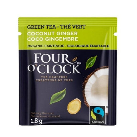 Four O'Clock Tea, Organic Fairtrade Coconut Ginger, 16 Bags (Case Of 6)