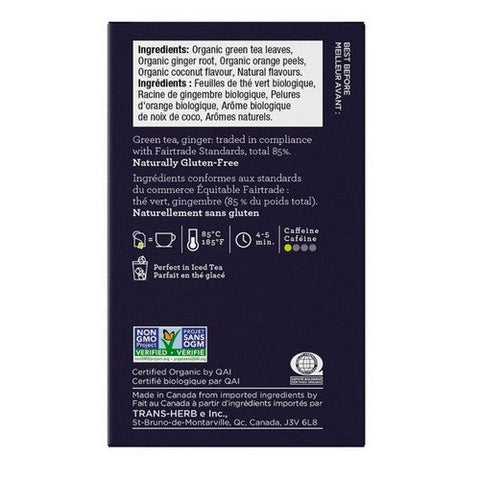 Four O'Clock Tea, Organic Fairtrade Coconut Ginger, 16 Bags (Case Of 6)