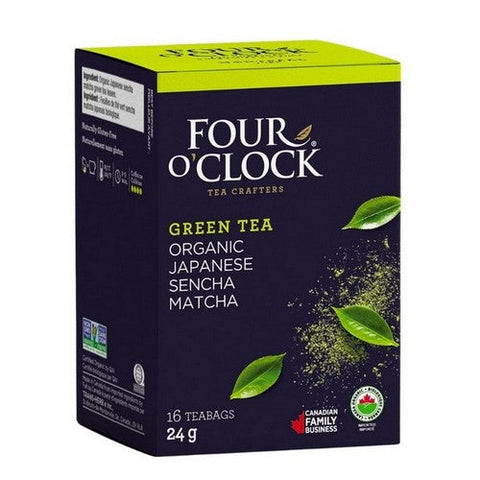 Four O'Clock Tea, Organic Japanese Sencha Matcha, 16 Bags (Case Of 6)