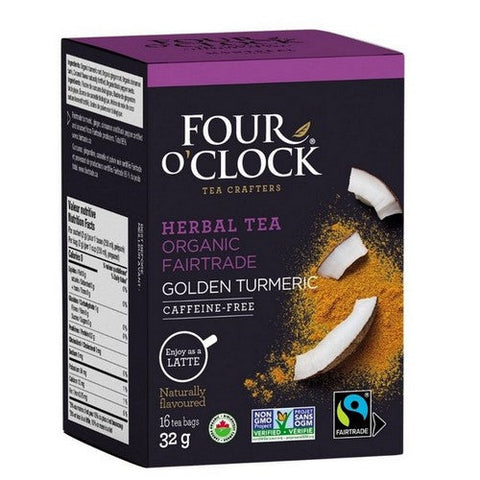 Four O'Clock Tea, Organic Fairtrade Golden Turmeric, 16 Bags (Case Of 6)