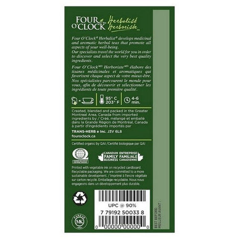 Four O'Clock Tea, Organic Herbalist Herbal Tea Immunity, 20 Bags (Case Of 6)