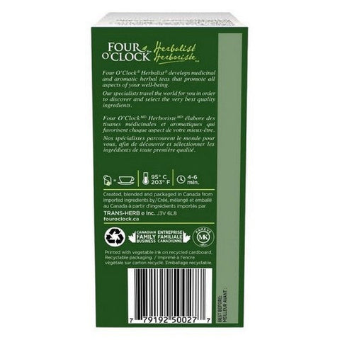 Four O'Clock Tea, Organic Herbalist Green Tea Vitality Energy, 20 Bags (Case Of 6)