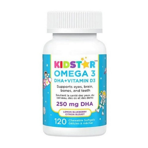 Kidstar Nutrients, Omega 3 With Vitamin D3 High DHA Lemon Blueberry, 120 Count