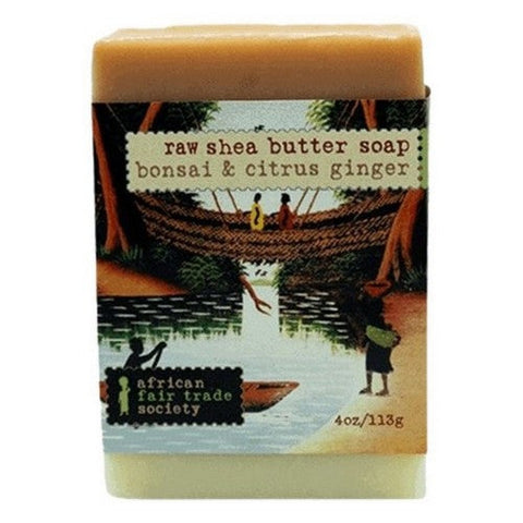 African Fair Trade Society, Raw Shea Butter Soap Bonsai And Citrus Ginger, 113 Grams