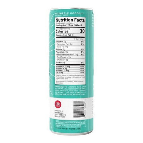 Life Cider, Sparkling Apple Cider Vinegar Beverage Pineapple Coconut, 12 Oz (Case Of 12)