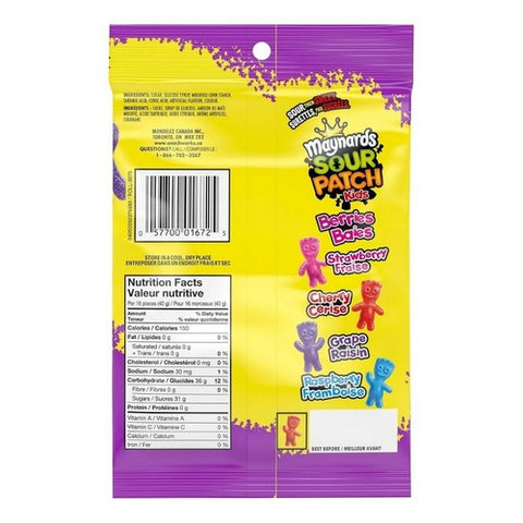 Maynards, Sour Patch Kids Berry Flavoured Sour Gummies, 185 Grams (Case Of 12)