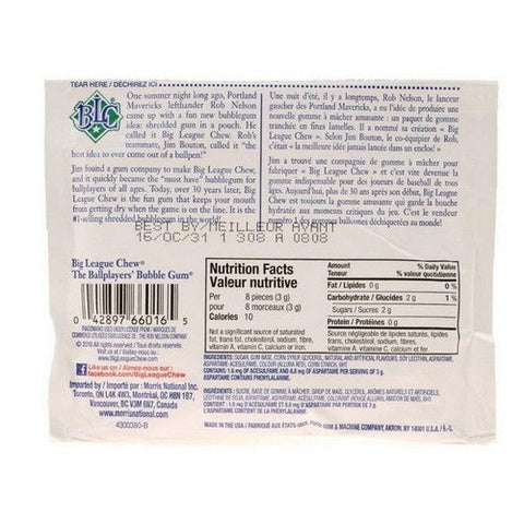 Big League Chew, Bubble Gum, 60 Grams (Case Of 12)