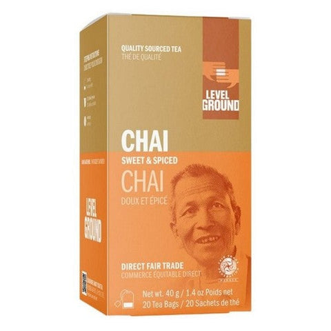 Level Ground, Chai Black Tea Sweet & Spiced, 20 Bags (Case Of 12)