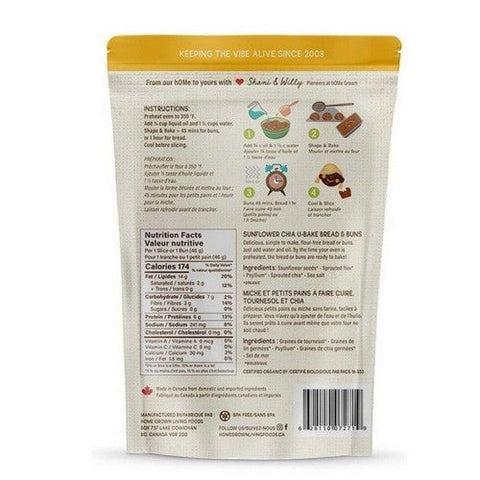 Home Grown, Organic Keto U-Bake Buns & Bread Mix Sunflower Chia, 500 Grams (Case Of 8)