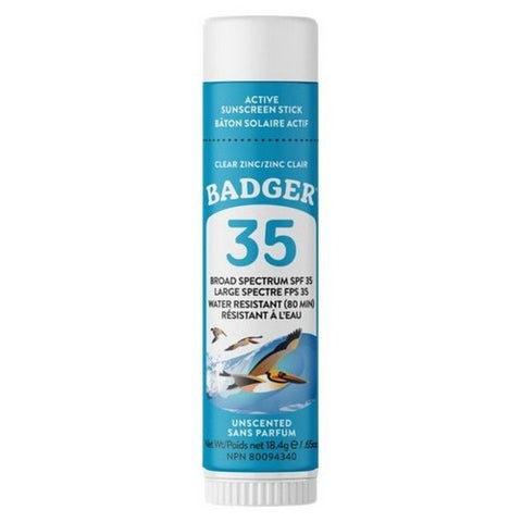 Badger Balm, Natural Mineral Sunscreen Face Stick SPF 35 Clear Zinc Unscented, 12 X 18.4 Grams