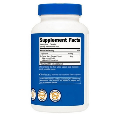 Nutricost, L-Tryptophan Capsules, 500 Mg, 120 Count