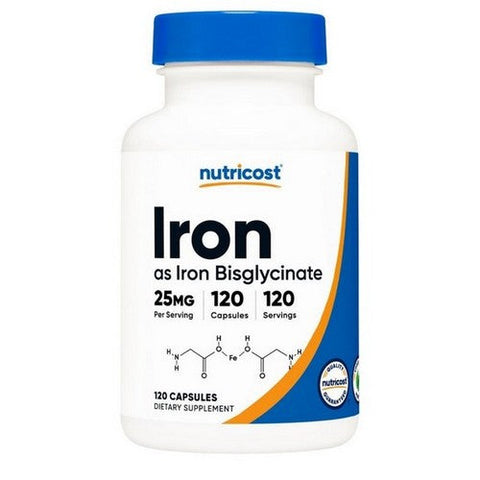 Nutricost, Iron Bisglycinate Capsules, 25 Mg, 120 Count