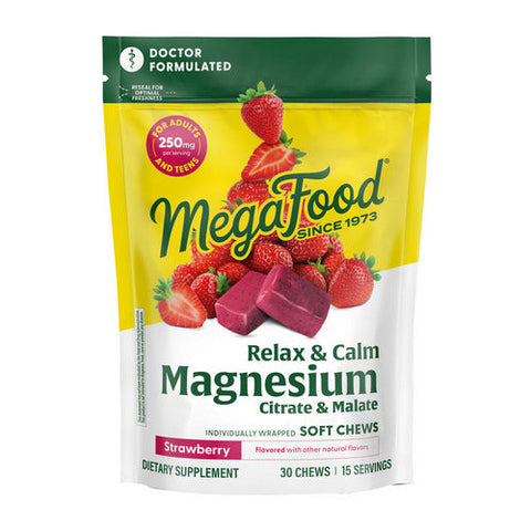 Relax + Calm + Magnesium Soft Chews Strawberry Flavor 30 Chews by MegaFood